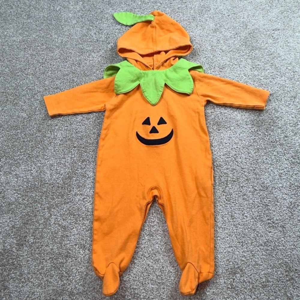 Kissy Kissy Pumpkin Halloween Jack-O-Lantern Costume Footie Pima Cotton 3-6M
